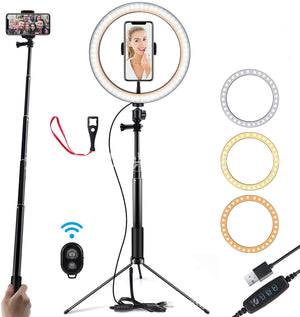 10 LED Ring Light With Dimmable Tripod Stand For Photography