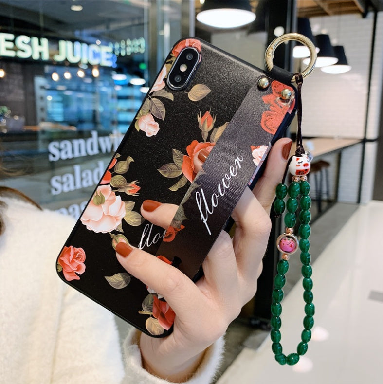 Elevate Your iPhone Style with the Rose Flower Wrist Strap Phone Case Cover